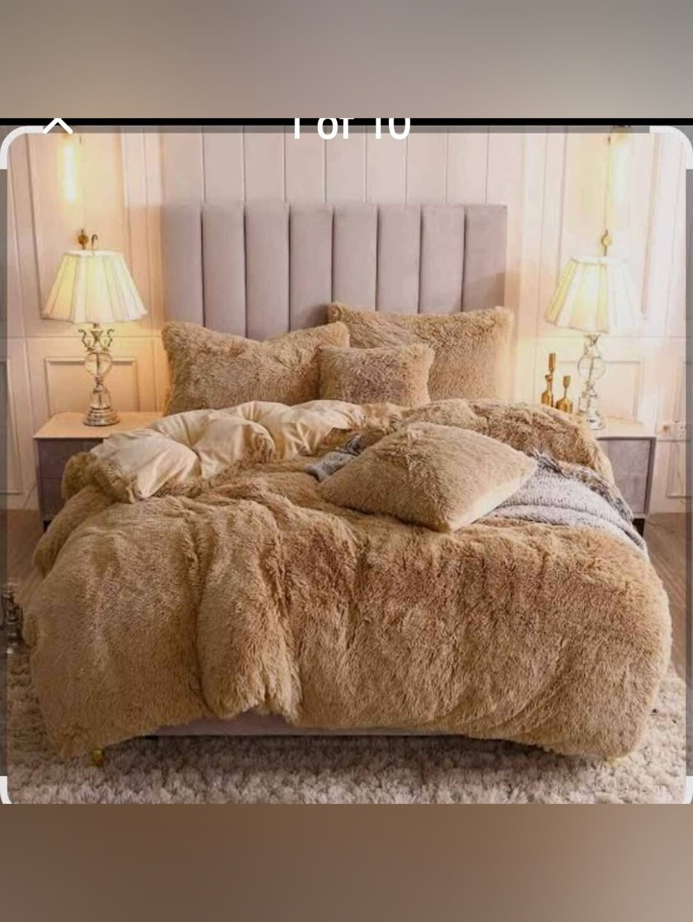 Uhamho Camel Plush Faux Fur Duvet Comforter Cover With 2 Pillow Shams Queen